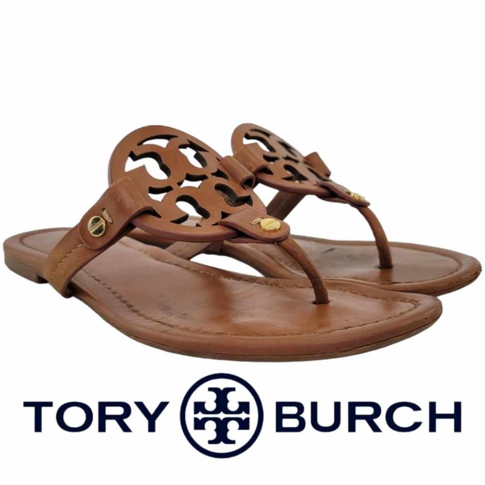 Tory Burch Miller Flat Leather Thong Sandal Women's 6.5M - Vintage Vachetta